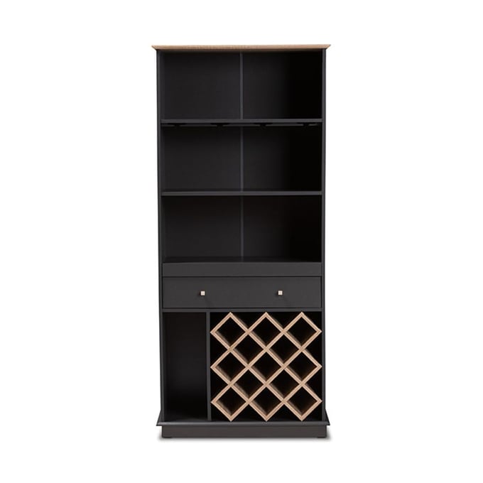 Baxton Studio Mattia Modern Dark Grey Wood Wine Cabinet BAX-SEWC16006WI-DGY-HANA-OAK