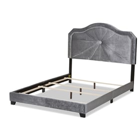 Baxton Studio Embla Grey Velvet Upholstered Queen Bed