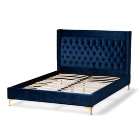 Baxton Studio Valery Navy Blue Velvet Upholstered Queen Platform Bed