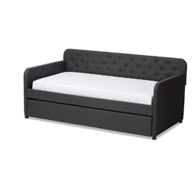 Baxton Studio Camelia Charcoal Grey Fabric Twin Daybed With Trundle Guest B...