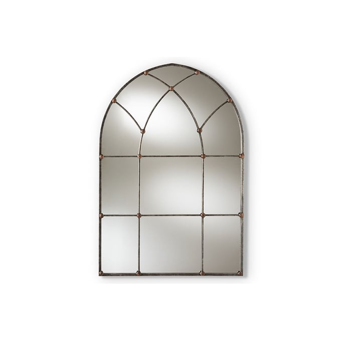 Baxton Studio Tova Antique Silver Arched Window Accent Wall Mirror