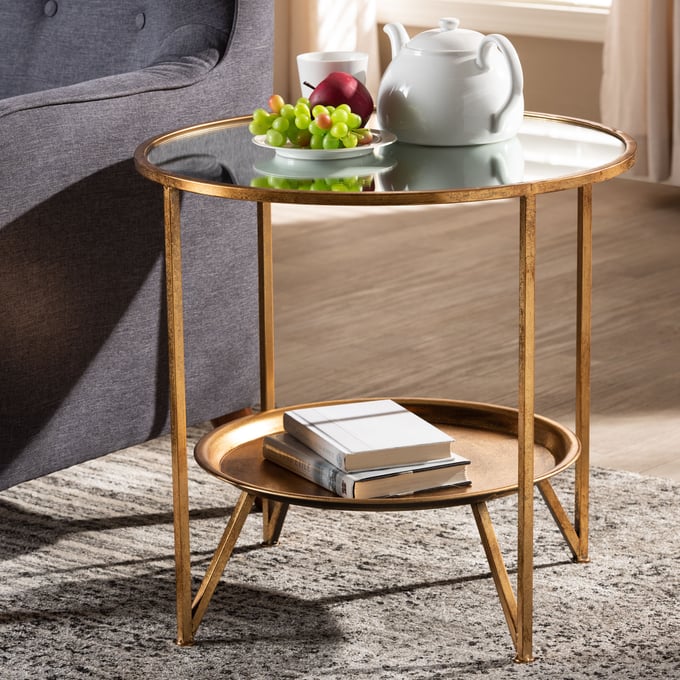 Baxton Studio Tamsin Antique Gold Accent Table with Tray Shelf