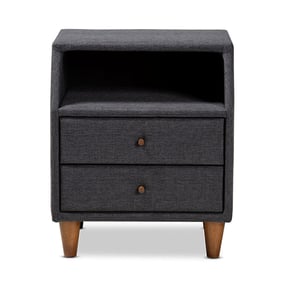 Baxton Studio Claverie Charcoal Fabric Upholstered 2 Drawers Night Stand