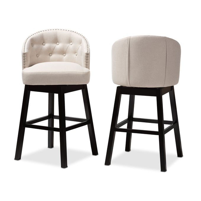 2 Baxton Studio Theron Light Beige Fabric Upholstered Swivel Bar Stools BAX-BBT5210B-LIGHT-BEIGE-BS