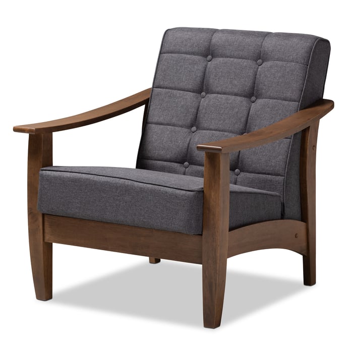 Baxton Studio Larsen Gray Fabric Upholstered Lounge Chair BAX-SW5506-GREY-WALNUT-CC