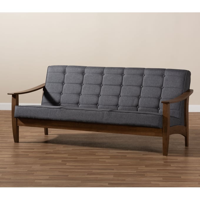 Baxton Studio Larsen Gray Fabric Upholstered Sofa The Classy Home