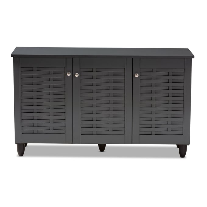 Baxton Studio Winda Dark Gray Wood 3 Doors Entryway Shoe Cabinet BAX-SC864573-B-DGY-SHOECAB