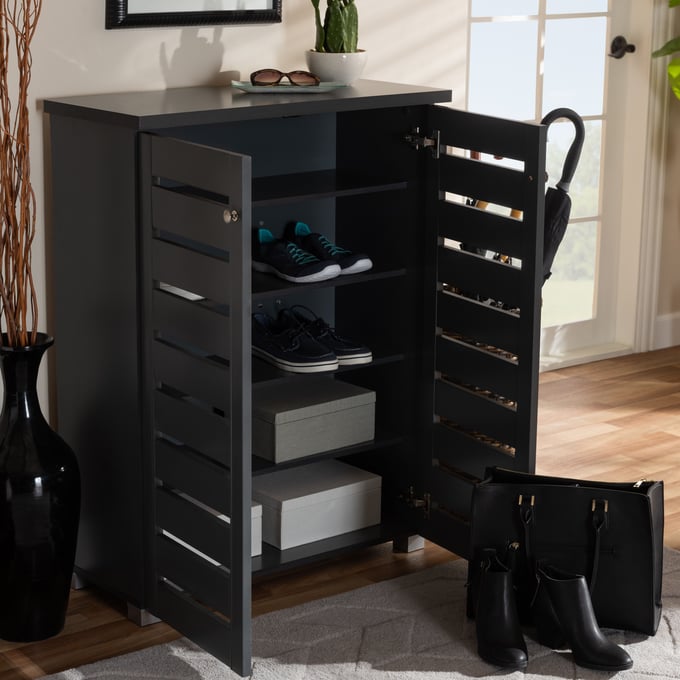 Baxton Studio Shirley 2-Door Shoe Cabinet with Open Shelves