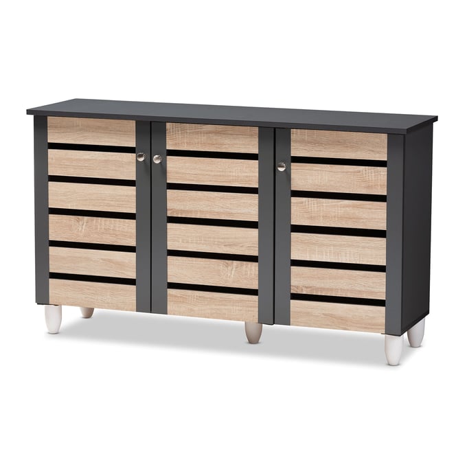 Baxton Studio Gisela Dark Gray Oak 3 Doors Shoe Storage Cabinet BAX-SC865513MSONAMAODGY-SHOEC