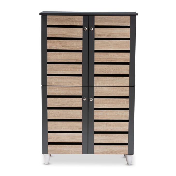 Baxton Studio Gisela Dark Gray Oak 4 Doors Shoe Storage Cabinet BAX-SC865514MSONAMAODGY-SHOEC