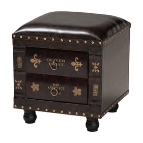 Baxton Studio Charlier Dark Brown Storage Ottoman with Book Spine Drawer