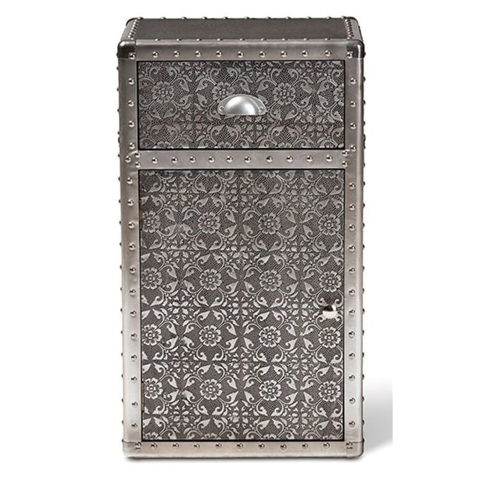 Baxton Studio Cosette Silver Metal Floral Accent Cabinet BAX-HY2AB017-GREY-CABINET