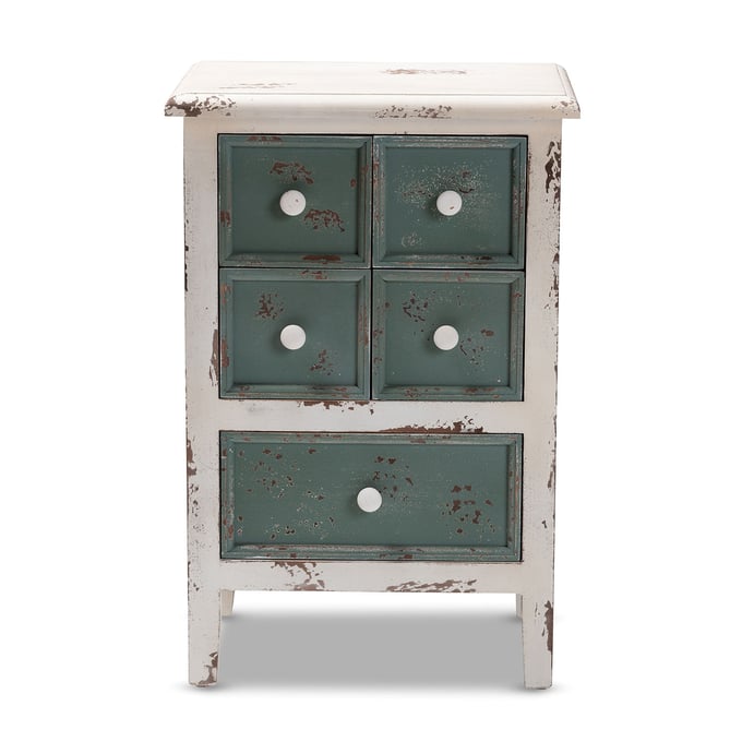 Baxton Studio Angeline White Wood 5 Drawers Storage Cabinet BAX-HY2AB040-WHT-CBNT