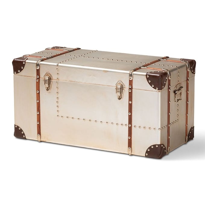 Baxton Studio Bechet Silver Metal Storage Trunk The Classy Home