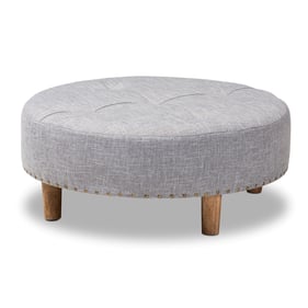 Baxton Studio Vinet Light Gray Fabric Upholstered Nailhead Cocktail Ottoman