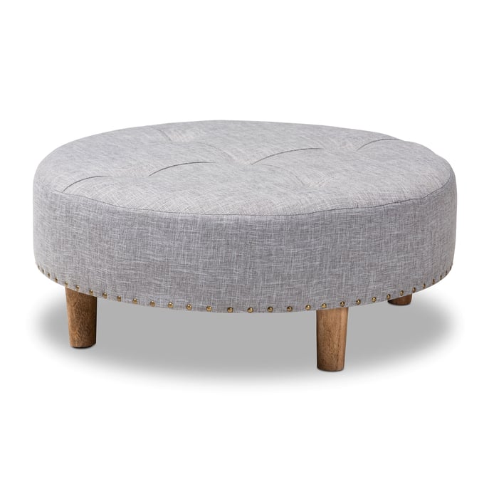 Baxton Studio Vinet Light Gray Fabric Upholstered Nailhead Cocktail Ottoman BAX-JY17A200-LIGHT-GREY-OTTO