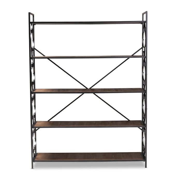 Baxton Studio Mirna Natural Oak Wood 5 Shelves Quatrefoil Accent Bookcase BAX-FJ2A021-BLACK-SHELF