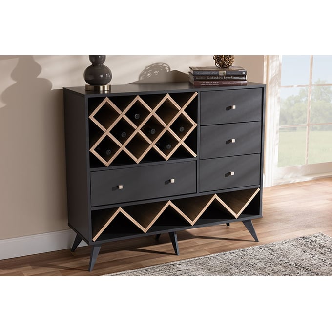 Baxton Studio Savino Dark Grey Wood 4 Drawers Wine Cabinet The