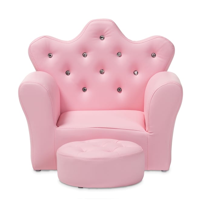 Baxton Studio Ava Pink Faux Leather 2pc Kids Armchair and Footrest