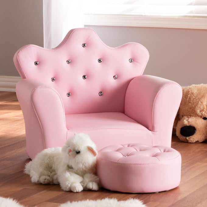 Baxton Studio Ava Pink Faux Leather 2pc Kids Armchair and Footrest