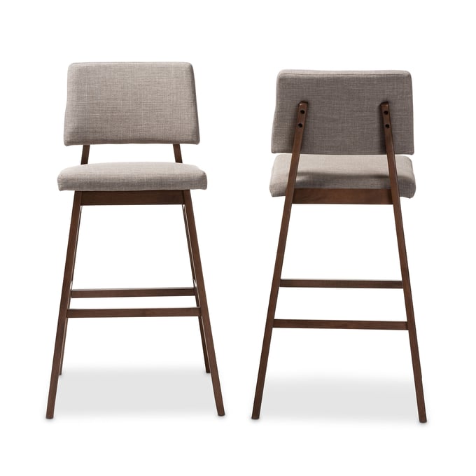 2 Baxton Studio Colton Light Gray Fabric Upholstered Bar Stools BAX-COLTON-LIGHT-GREY-BS