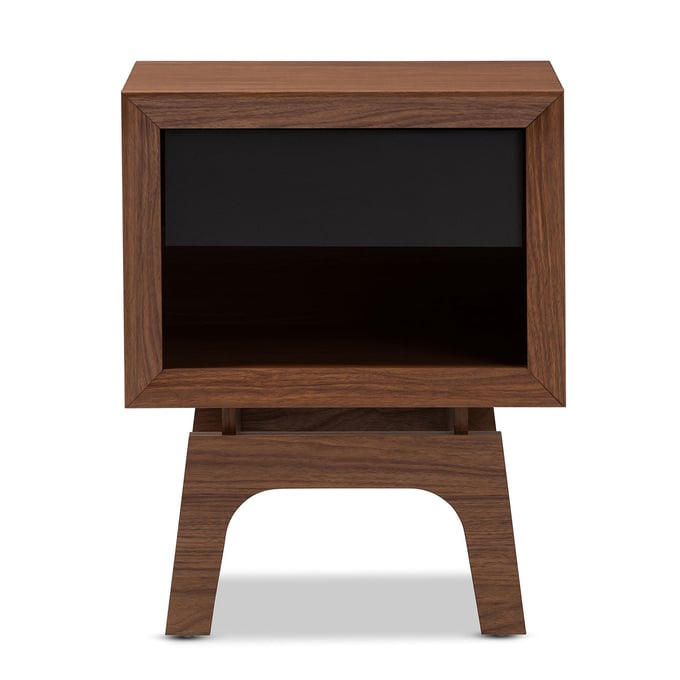 Baxton Studio Svante Walnut Brown Wood 1 Drawer Night Stand BAX-WI1704-WALNUT-GREY-NS