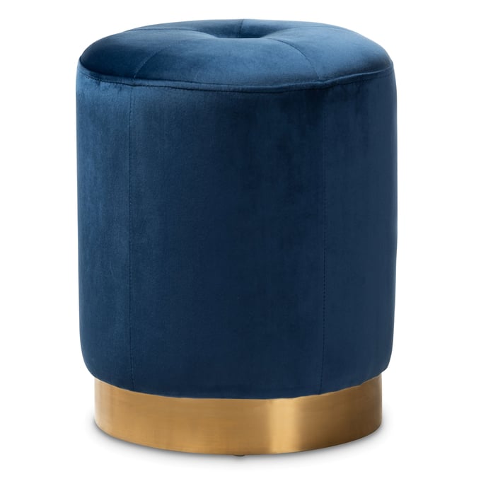 Baxton Studio Alonza Navy Blue Velvet Upholstered Ottoman BAX-TSF3307-NVBL-GLD-OTTO