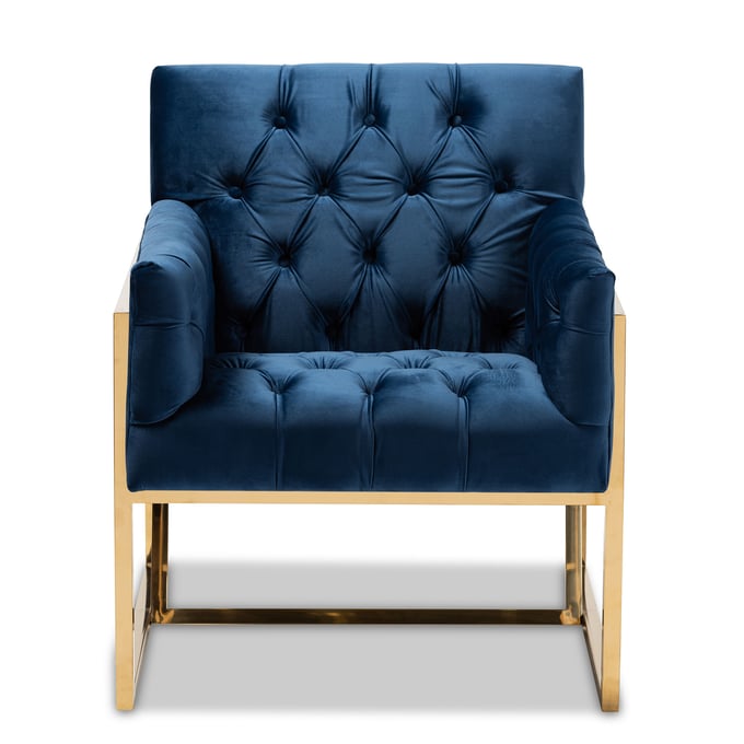 Baxton Studio Milano Navy Velvet Upholstered Lounge Chair BAX-TSF7719-NAVY-BLUE-GOLD-CC