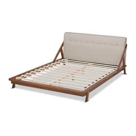 Baxton Studio Sante Light Beige Fabric Walnut Wood Queen Platform Bed