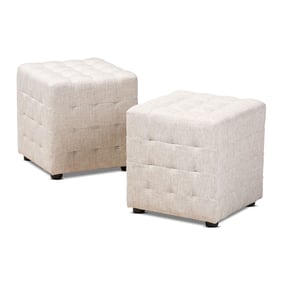 2 Baxton Studio Elladio Beige Fabric Upholstered Tufted Cube Ottomans