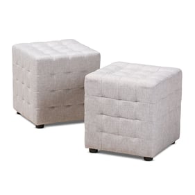 2 Baxton Studio Elladio Greyish Beige Fabric Upholstered Tufted Cube Ottoma...