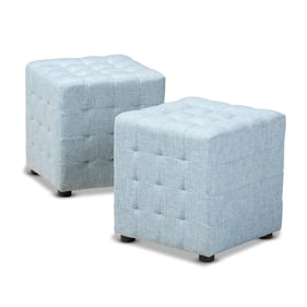 2 Baxton Studio Elladio Light Blue Fabric Upholstered Tufted Cube Ottomans