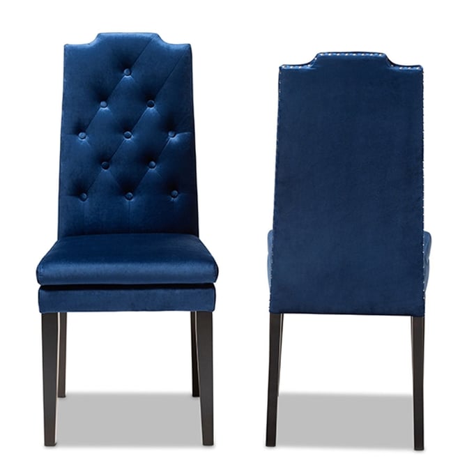 2 Baxton Studio Dylin Navy Blue Fabric Upholstered Dining Chairs BAX-BBT5158-NAVY-BLUE-DC