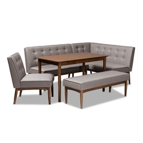 Baxton Studio Arvid Gray Fabric Walnut Brown Wood 5pc Dining Nook Set