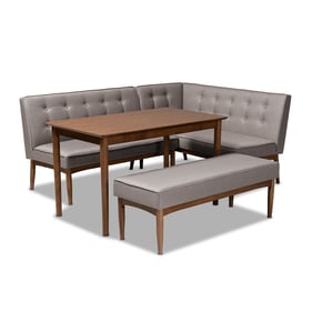 Baxton Studio Arvid Gray Fabric Walnut Brown Wood 4pc Dining Nook Set