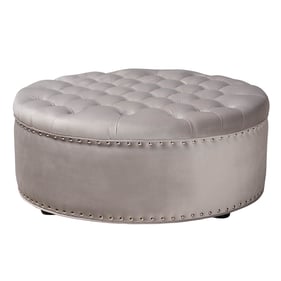 Baxton Studio Iglehart Light Gray Velvet Tufted Cocktail Ottoman