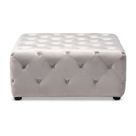 Baxton Studio Calvetti Slate Gray Velvet Button Tufted Cocktail Ottoman