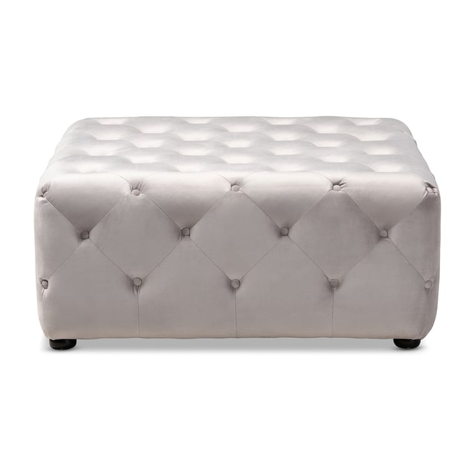 Baxton Studio Calvetti Slate Gray Velvet Button Tufted Cocktail Ottoman BAX-533-SLATE-GREY-OTTO