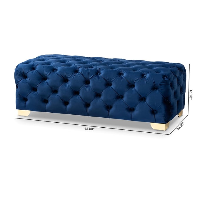 Baxton Studio Avara Royal Blue Velvet Button Tufted Bench Ottoman