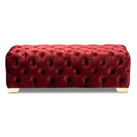 Baxton Studio Avara Burgundy Velvet Button Tufted Bench Ottoman