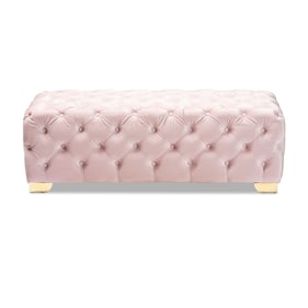 Baxton Studio Avara Light Pink Velvet Button Tufted Bench Ottoman