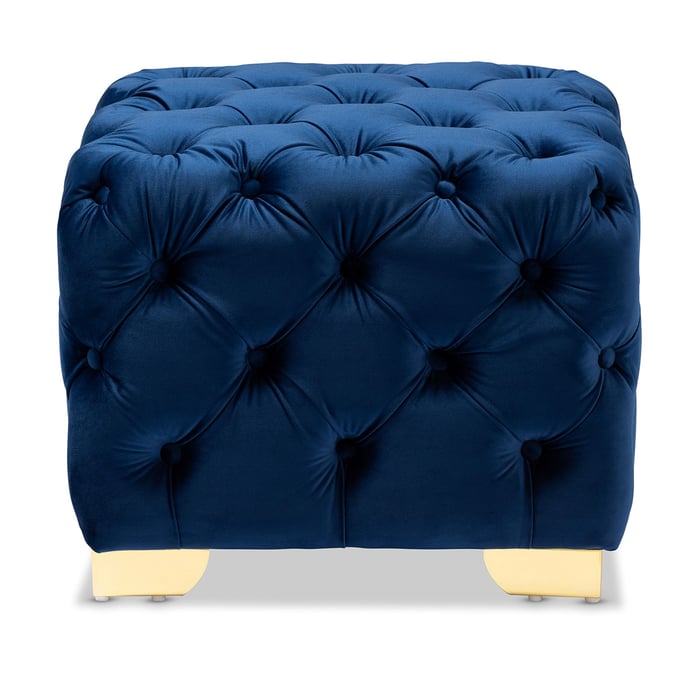 Baxton Studio Avara Royal Blue Velvet Upholstered Button Tufted Ottoman BAX-TSFOT029-RYL-BL-GLD-OT