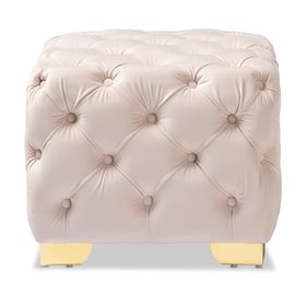 Baxton Studio Avara Light Beige Velvet Upholstered Button Tufted Ottoman