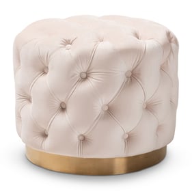 Baxton Studio Valeria Light Beige Velvet Button Tufted Ottoman