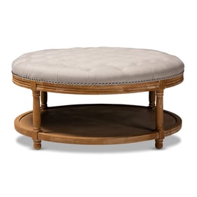 Baxton Studio Ambroise Beige Fabric Upholstered Cocktail Ottoman with Shelf