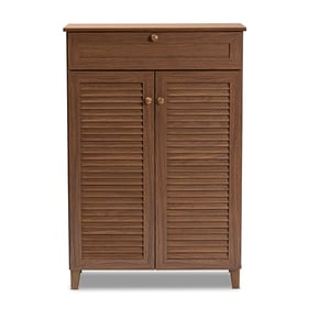 Baxton Studio Coolidge Walnut 5 Shelves Shoe Storage Cabinet with Drawer