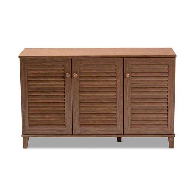 Baxton Studio Coolidge Walnut Wood 8 Shelves Shoe Storage Cabinet BAX-FP-04LV-WALNUT