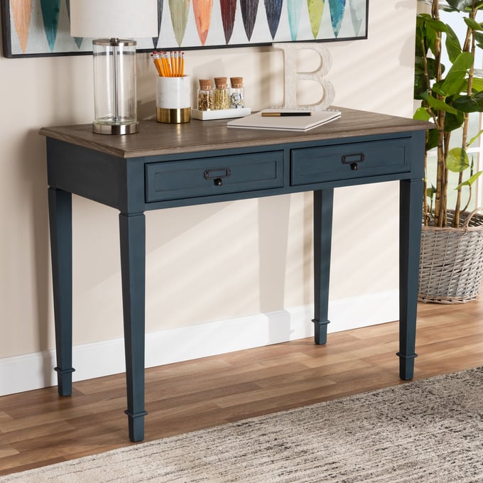 Baxton Studio Dauphine Blue Rectangle Accent Writing Desk The