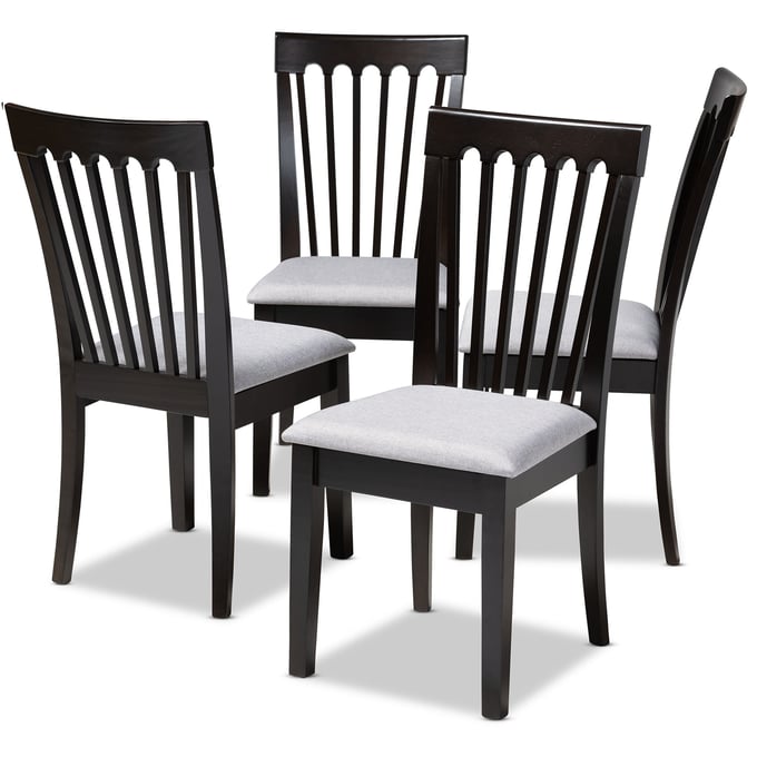 4 Baxton Studio Minette Gray Espresso Brown Wood Dining Chairs BAX-RH319C-Grey-Dark-Brown-DC