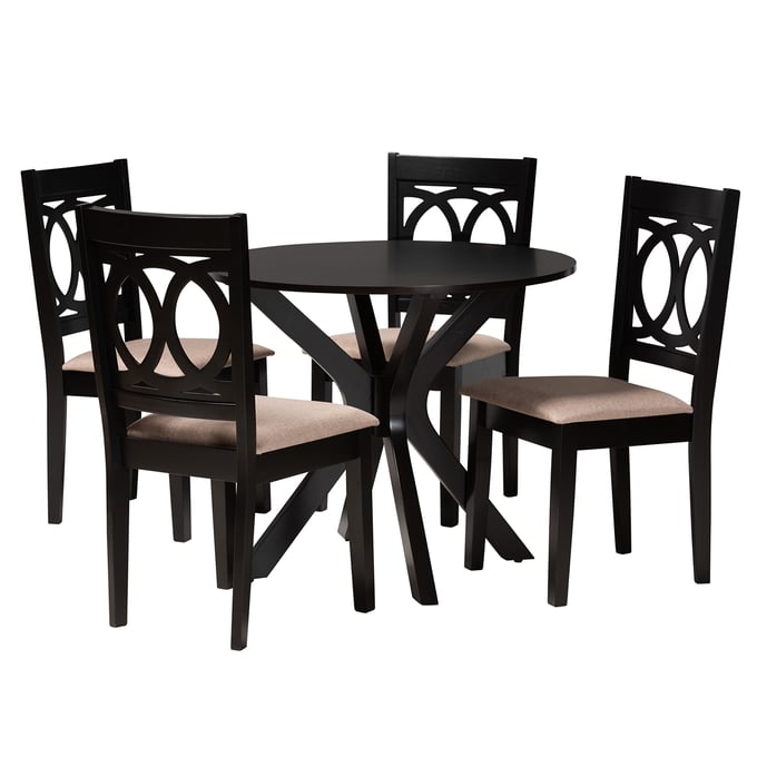 Baxton Studio Sanne Beige Espresso Brown 5pc Dining Room Set BAX-SANNE-SAND-DBRW-5PCDINSET